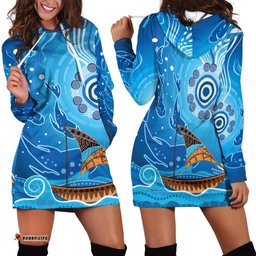 Hoodie Dress Aboriginal View Sea With Fish And Boat