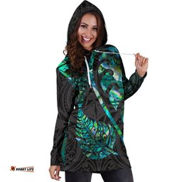 Aotearoa Maori Women Hoodie Dress Silver Fern Koru Vibes