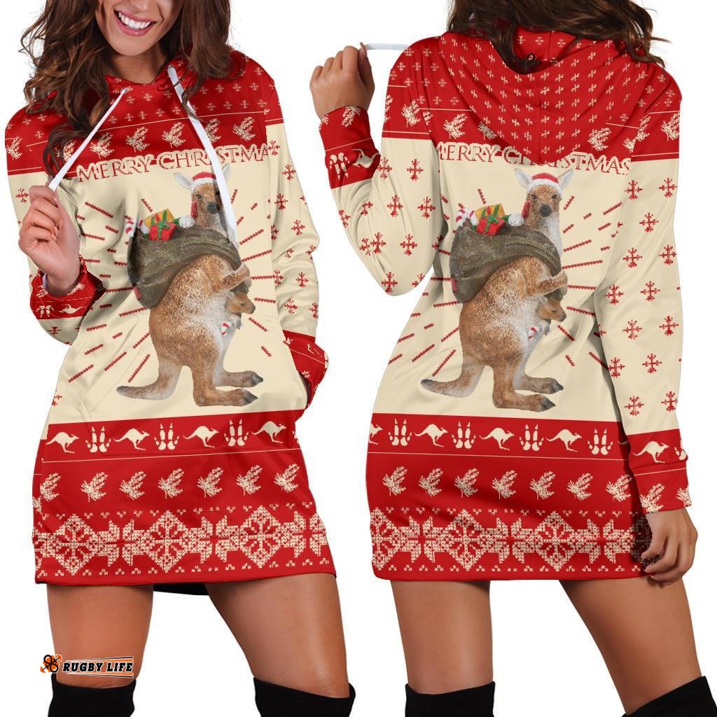 Australia Christmas Hoodie Dress Kangaroo Hoodie Merry Christmas