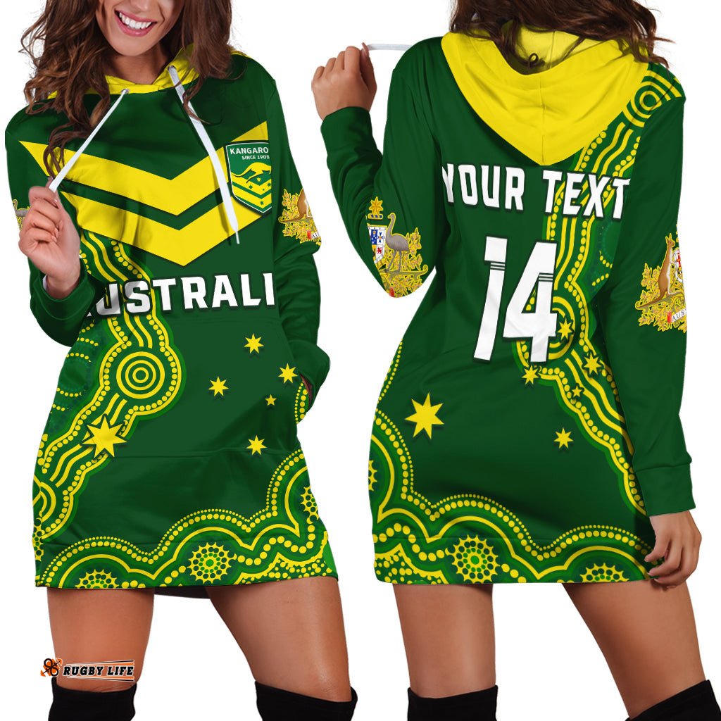 Custom Text And Number Australia Rugby Hoodie Dress The Kangaroos Champions Pacific Indigenous