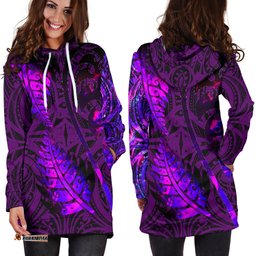 Aotearoa Maori Women Hoodie Dress Silver Fern Koru Vibes Purple