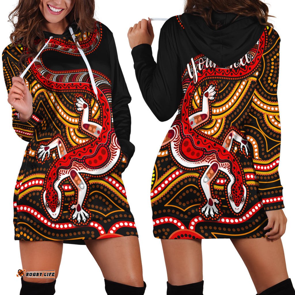 Custom Personalised Aboriginal Art Lizard Hoodie Dress You Are Number One