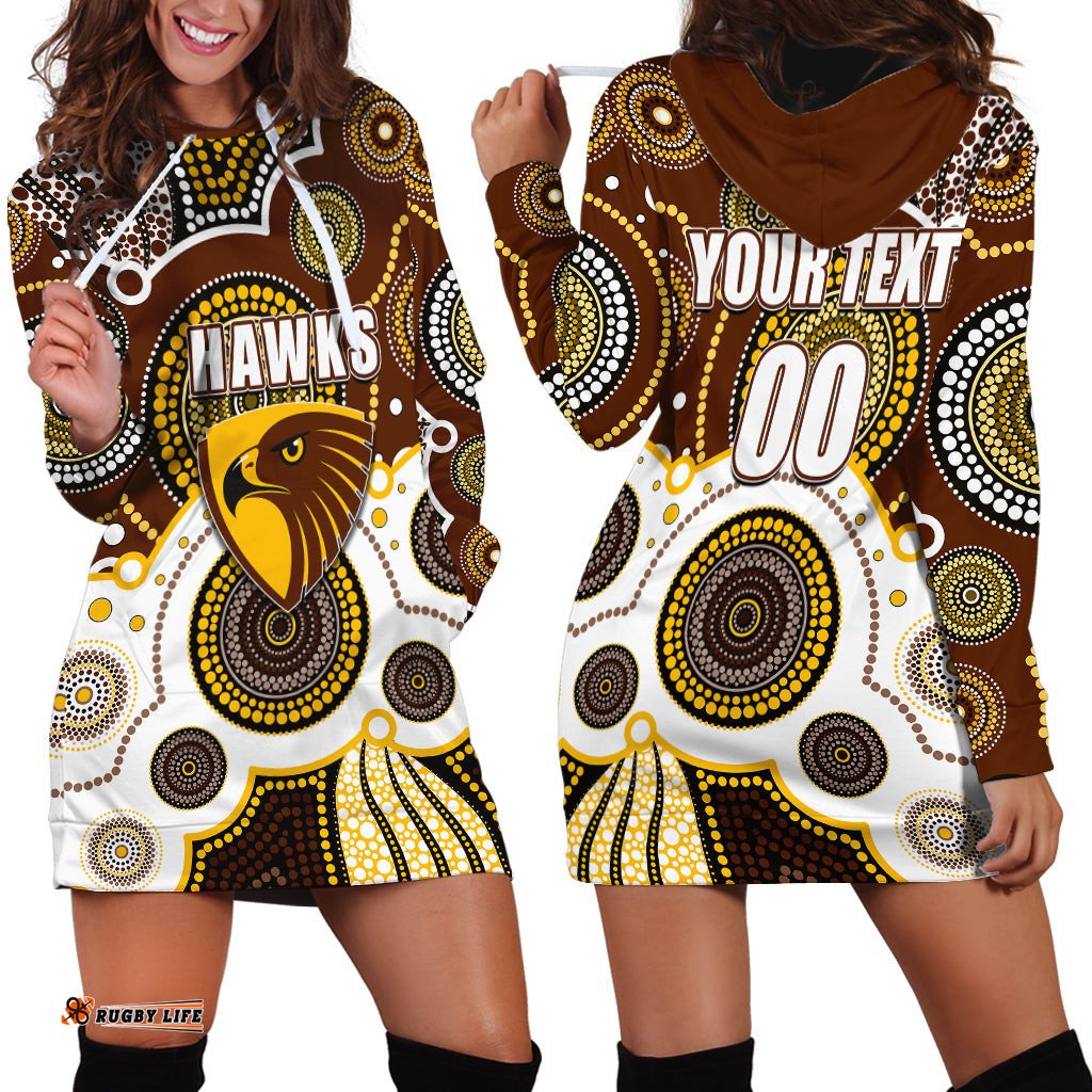 Custom Personalised And Number Hawks AFL Hoodie Dress Aboriginal Patterns 05