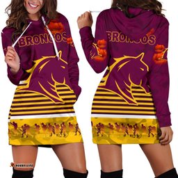 Brisbane Broncos Women's Hoodie Dress Anzac Day Simple Style Maroon