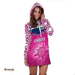 Custom Text And Number Cowboys Rugby Hoodie Dress Aboriginal Pattern Pink Version