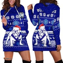 Bulldogs Rugby Christmas Hoodie Dress Berries Merry Xmas Aboriginal Art