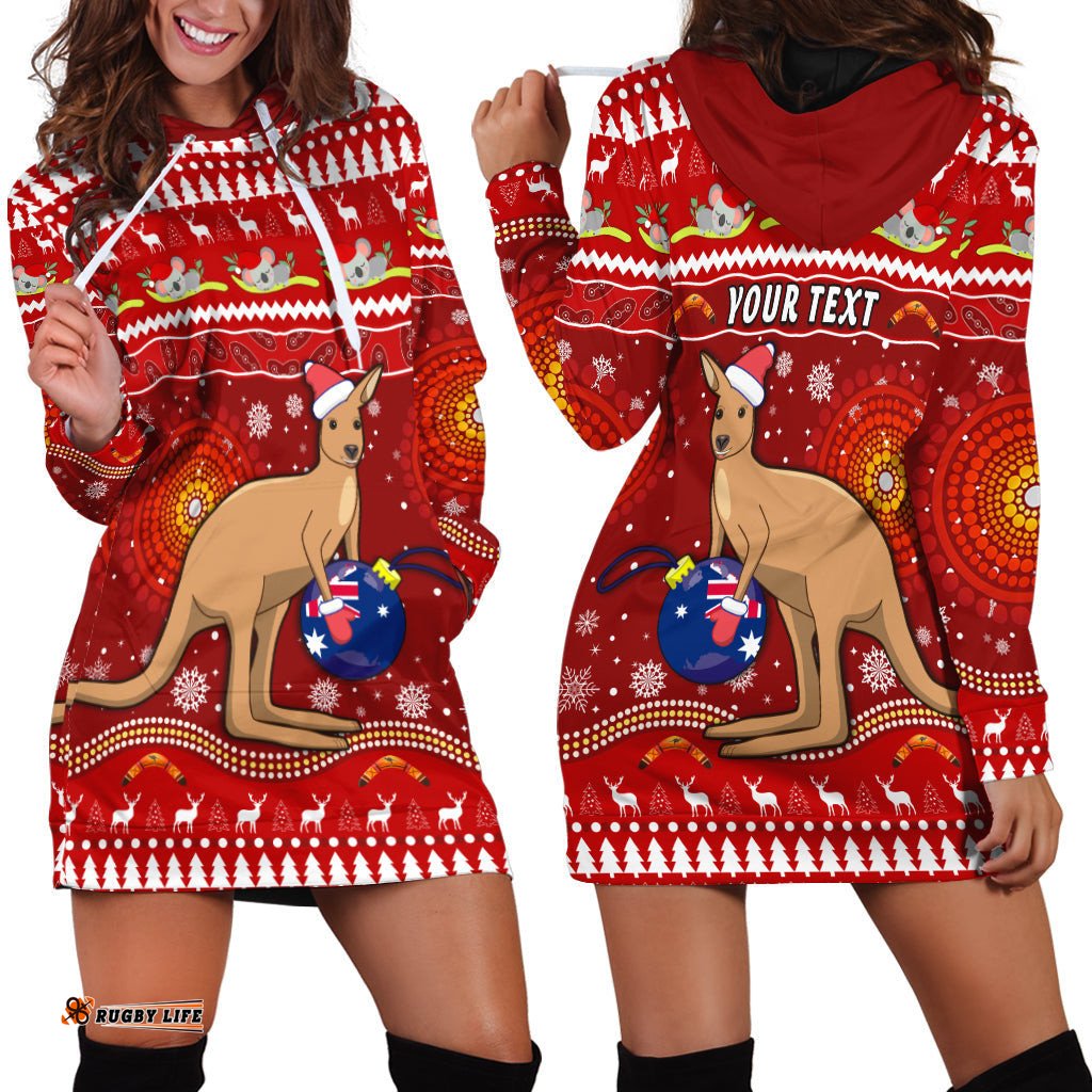 Custom Personalised Australia Christmas Hoodie Dress Aboriginal Kangaroo