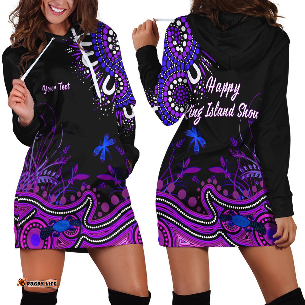 Custom Personalised Happy King Island Show Hoodie Dress Aboriginal Tasmania Australia Version Purple