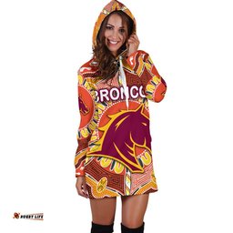 Brisbane Women's Hoodie Dress Broncos Indigenous Warm Vibes