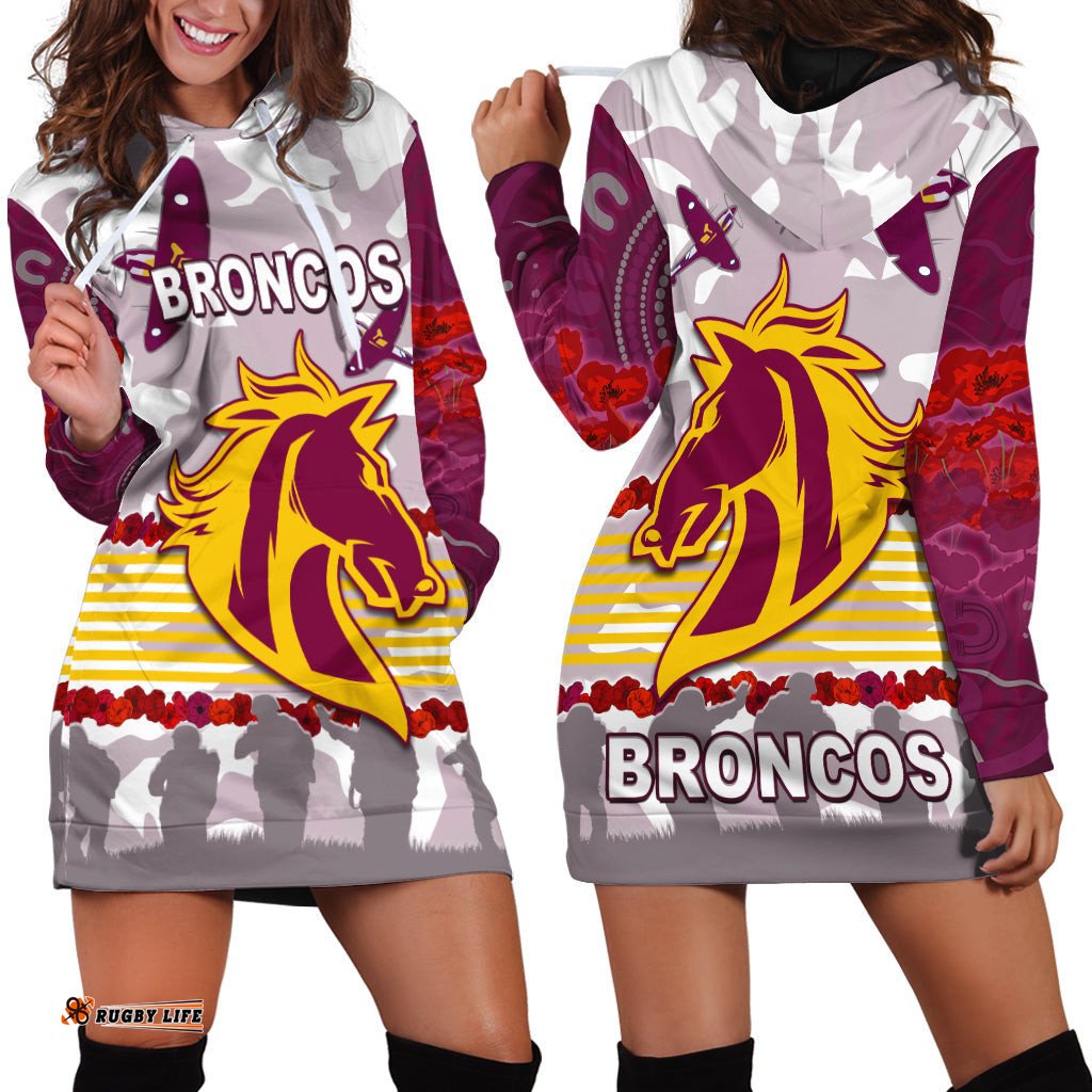 Broncos Anzac Day Hoodie Dress Aboriginal Lest We Forget Ver.02