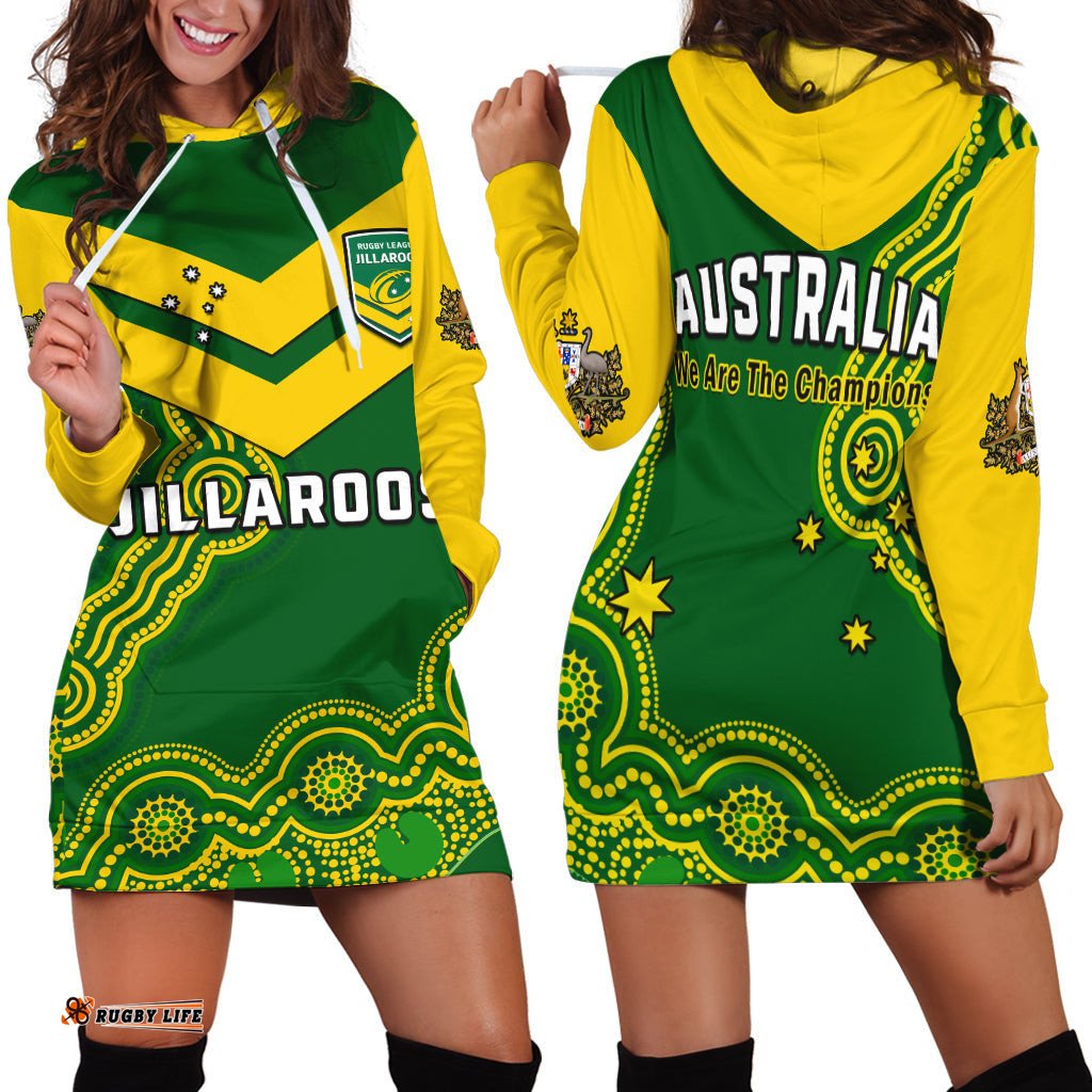 Australia Rugby Hoodie Dress Jillaroos Champions Indigenous Green Style