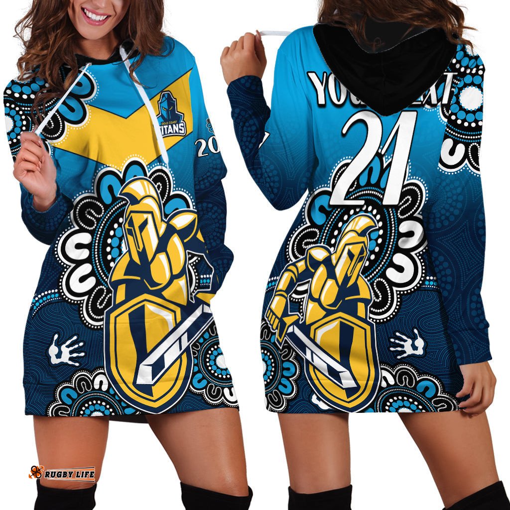 Custom Personalised NRL Gold Coast Titans Rugby GLD 2007 Aboriginal Hoodie Dress