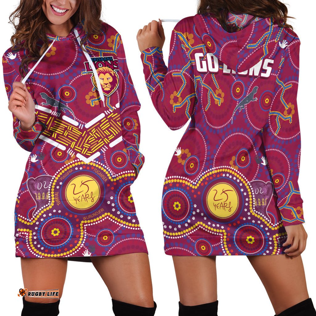 Brisbane Football Hoodie Dress Indigenous Pattern Go Lions Unique Version