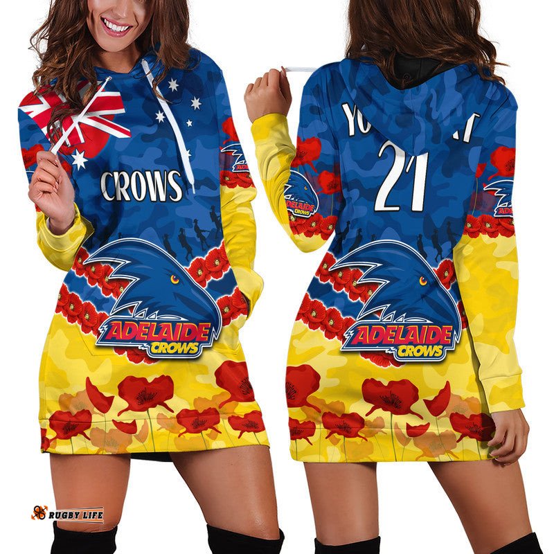 Custom Personalised Adelaide Crows Football ANZAC Hoodie Dress Lest We Forget