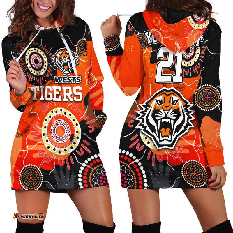 Custom Text And Number Wests Tigers Indigenous Aboriginal Rugby Hoodie Dress