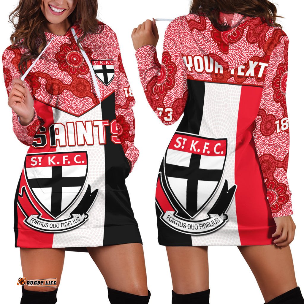 Custom Personalised Saints Football Hoodie Dress St Kilda 1873 Aboriginal Dot Painting