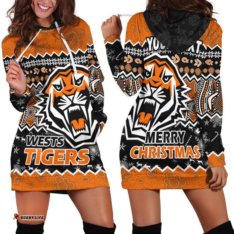 Custom Personalised Wests Tigers Aboriginal Christmas Vibe Gold Version Hoodie Dress