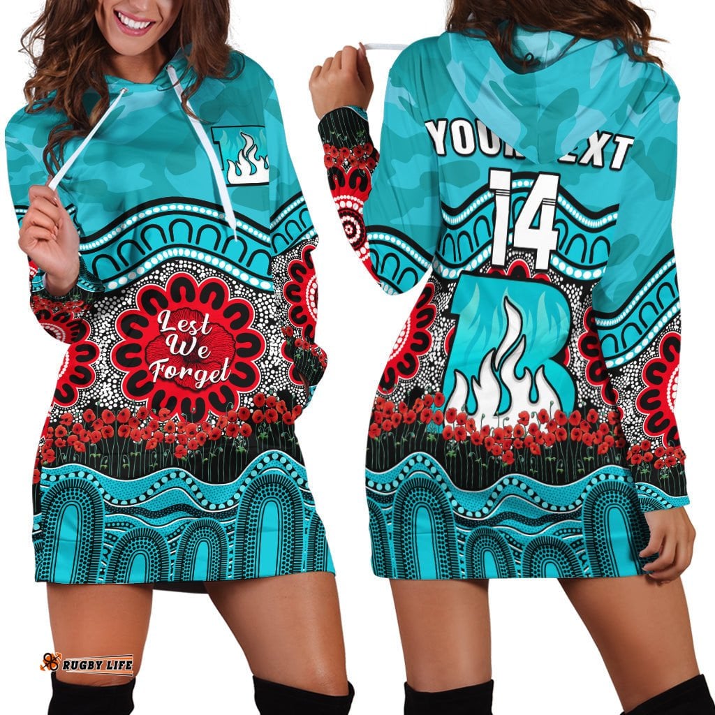 Custom Text And Number Brisbane Heat Cricket ANZAC Hoodie Dress Poppy Aboriginal Camouflage