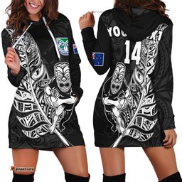 Custom Text And Number New Zealand Tiki Rugby Hoodie Dress NZ Warriors Fern Maori Style