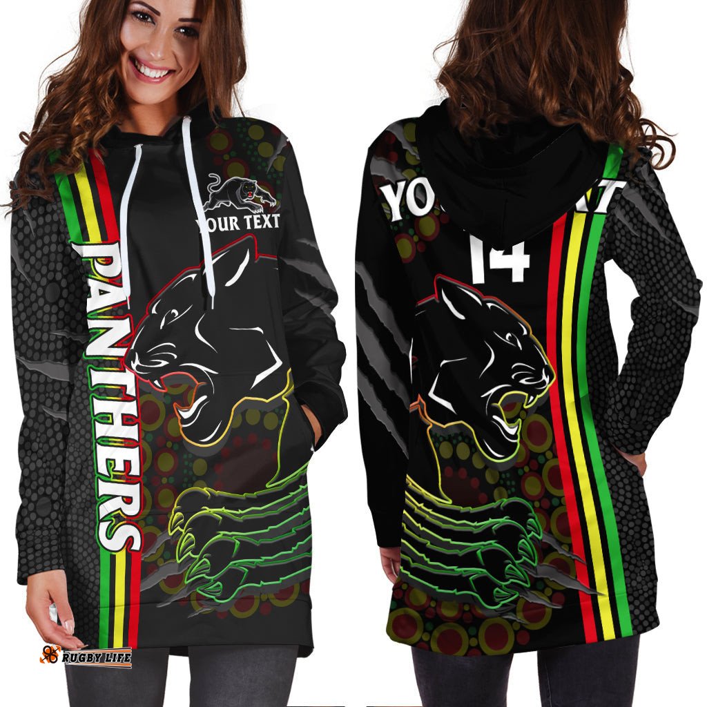 Custom Text And Number Penrith Panthers Rugby Hoodie Dress The Mountain Men Aboriginal Art Dynamic