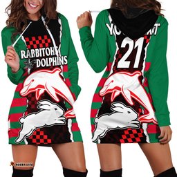 Custom Text And Number NRL Combine Rabbitohs and Dolphins Hoodie Dress 03