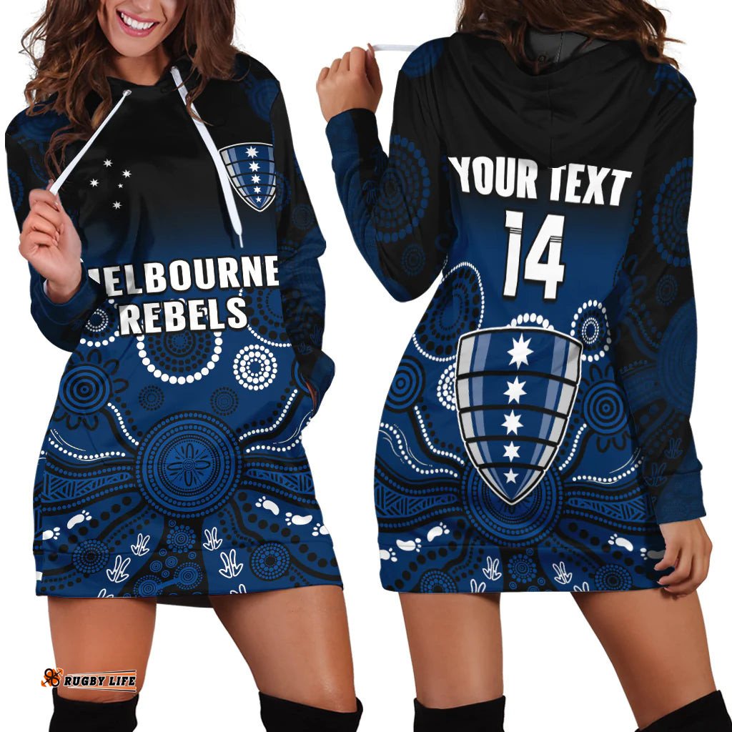 Custom Text And Number Melbourne Rebels Rugby Hoodie Dress Gradient Aboriginal