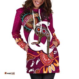 Custom Text And Number Maroons Rugby Hoodie Dress Queensland Kangaroo Aboriginal Dot Paintings