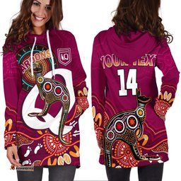 Custom Text And Number Maroons Rugby Hoodie Dress Queensland Kangaroo Aboriginal Dot Paintings