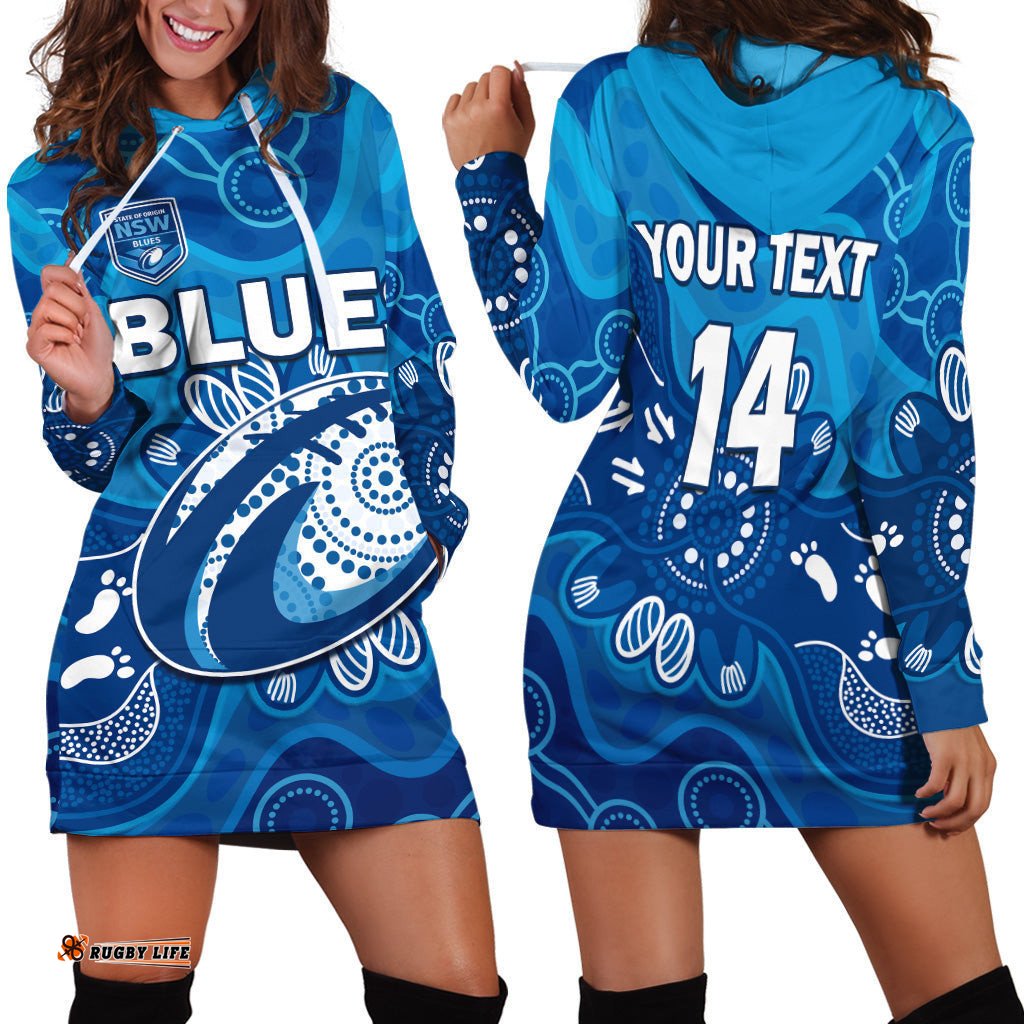 Custom Text And Number NSW Blues Hoodie Dress New South Wales Aboriginal Art