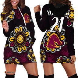 Custom Personalised NRL Brisbane Broncos Rugby 1987 Aboriginal Hoodie Dress