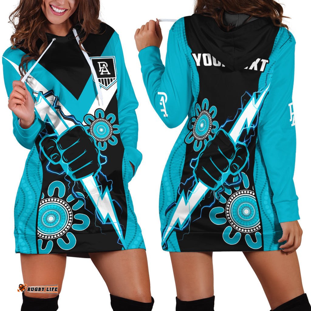 Custom Personalised Port Adelaide Football Hoodie Dress Power Thunder Hand Mix Aboriginal Dynamic