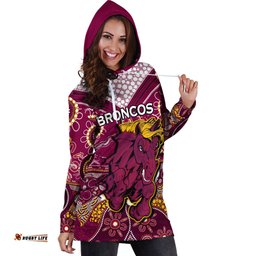 Custom Personalised Broncos Rugby Hoodie Dress Indigenous Pattern Artsy Ver.01