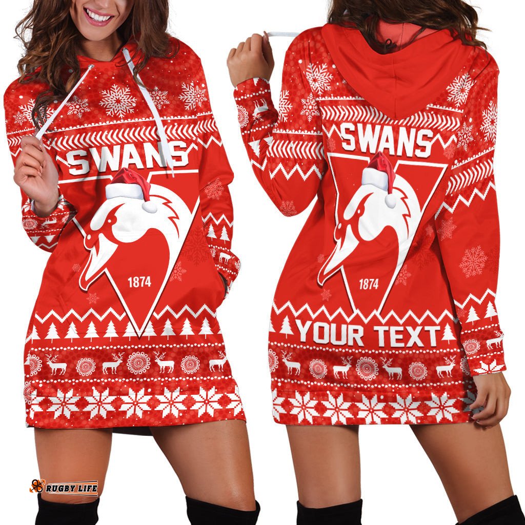 Custom Personalised Swans Football Christmas Hoodie Dress Sydney Indigenous Merry Xmas