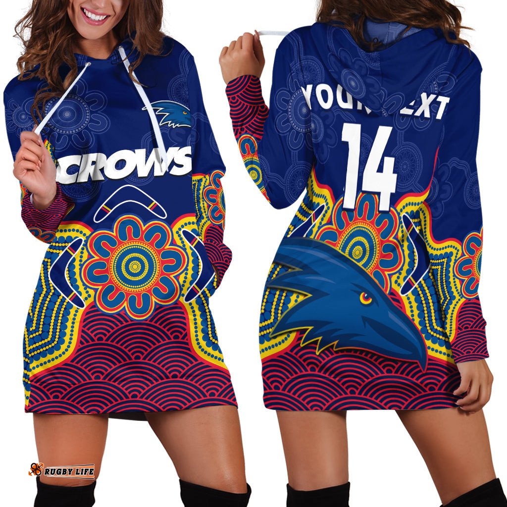 Custom Text And Number Adelaide Football Hoodie Dress Crows Aboriginal Art