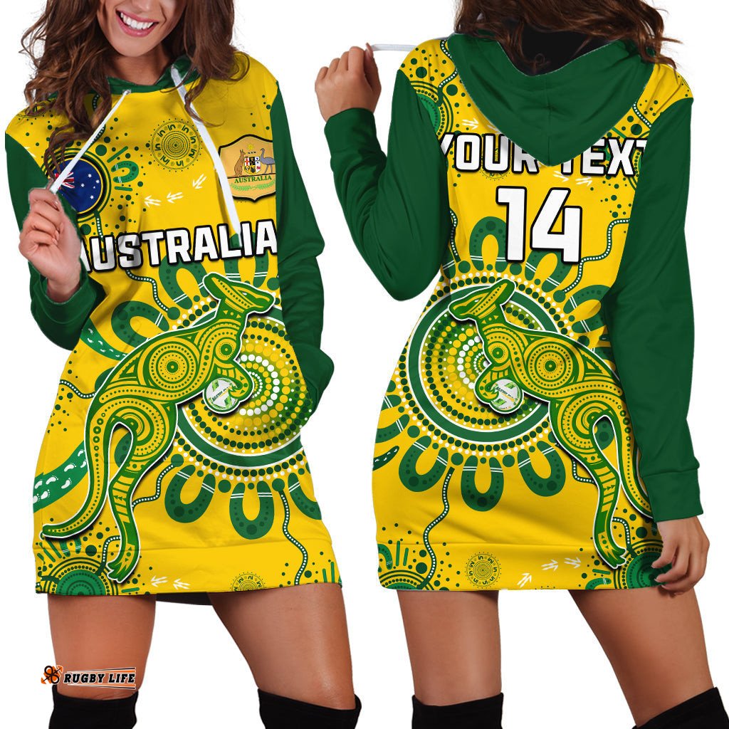 Custom Text And Number Australia Soccer Hoodie Dress Kangaroos Matildas FIFA Womens World Cup