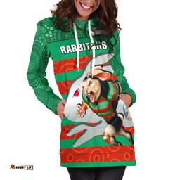 Custom Text And Number Rabbitohs Rugby Hoodie Dress Aboriginal Dot Painting Glory Glory Sporty Style