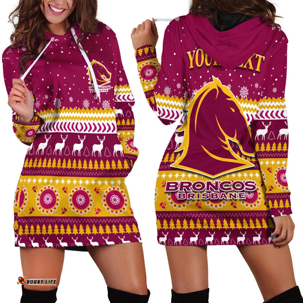 Custom Personalised Broncos Aboriginal Hoodie Dress Christmas Brisbane