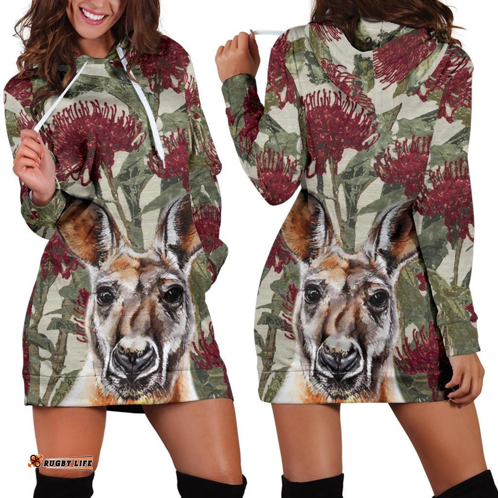 Hoodie Dress Kangaroo Hoodie Waratah Painting