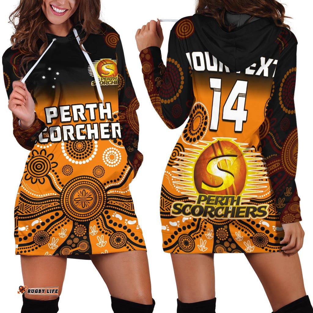 Custom Text And Number Perth Scorchers Hoodie Dress Gradient Aboriginal Dot Painting