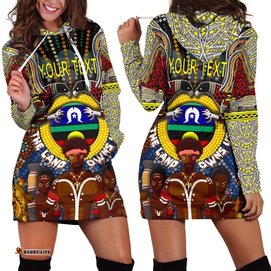 Custom Text The Land Owns Us Aboriginal Women's Hoodie Dress