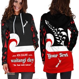 Custom Personalised Waitangi Day Hoodie Dress Maori Fern and Tino Rangatiratanga Flag