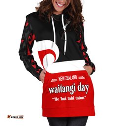 Custom Personalised Waitangi Day Hoodie Dress Maori Fern and Tino Rangatiratanga Flag