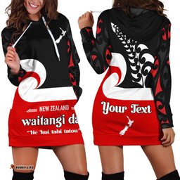 Custom Personalised Waitangi Day Hoodie Dress Maori Fern and Tino Rangatiratanga Flag