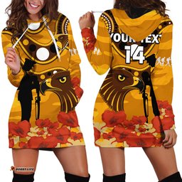 Custom Text And Number Hawks Football ANZAC Hoodie Dress Indigenous Mix Poppy Camouflage