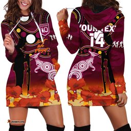Custom Text And Number Maroons Rugby ANZAC Hoodie Dress QLD Aboriginal Mix Poppy Camouflage