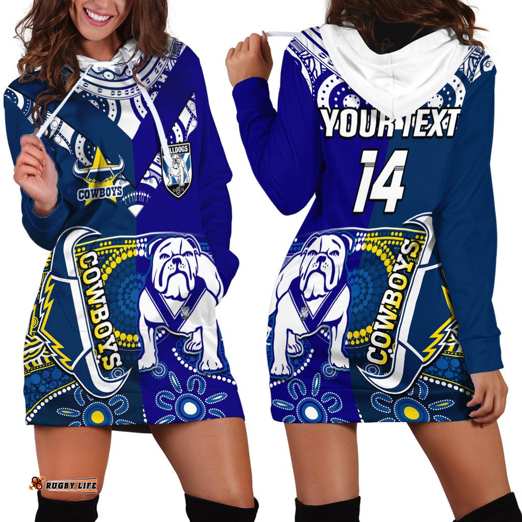Custom Text And Number Bulldogs And Cowboys Rugby Hoodie Dress Together Indigenous 06
