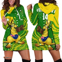 Custom Text And Number Australia Hoodie Dress Boxing Kangaroo Indigenous National Color Art