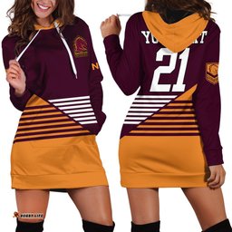Custom Personalised Brisbane Broncos NRL Hoodie Dress