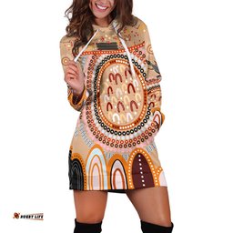 Custom Text and Number Aboriginal Stand Up Hoodie Dress Circle Dot with Lizard Version PeachPuff