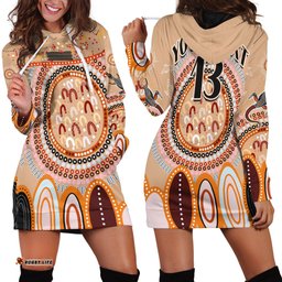 Custom Text and Number Aboriginal Stand Up Hoodie Dress Circle Dot with Lizard Version PeachPuff
